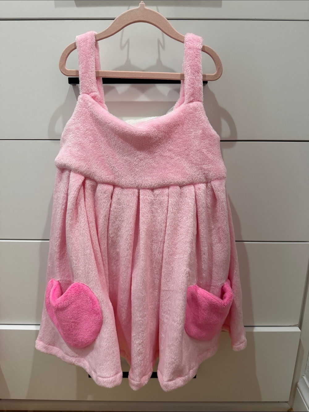 Lola + The Boys Pink Plush Sleeveless Pajama Dress with Heart Pockets